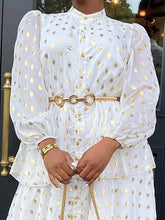 Women's Dresses Printed Button Long Sleeve Ruffle Dress